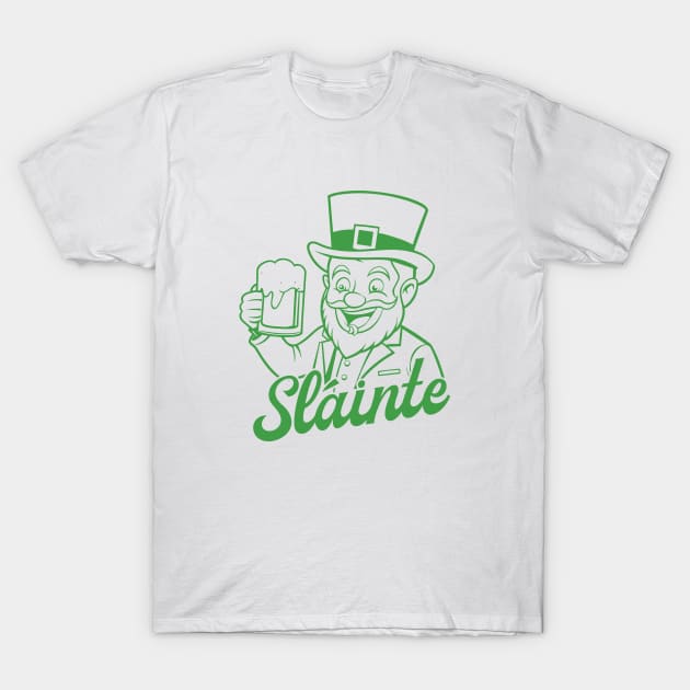 Sláinte - leprechaun - green outline T-Shirt by KnockingLouder